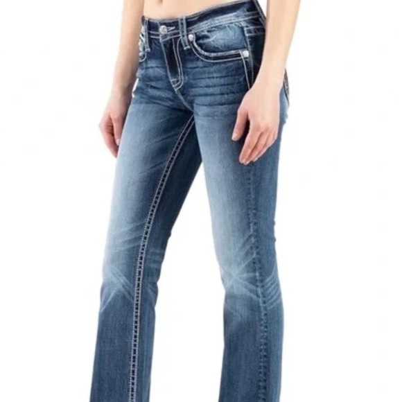 🌺Miss Me Gunmetal Bling Pockets, Boot Cut Jeans JP4656-6 Women’s Size 31🌸🌺 - Picture 2 of 14